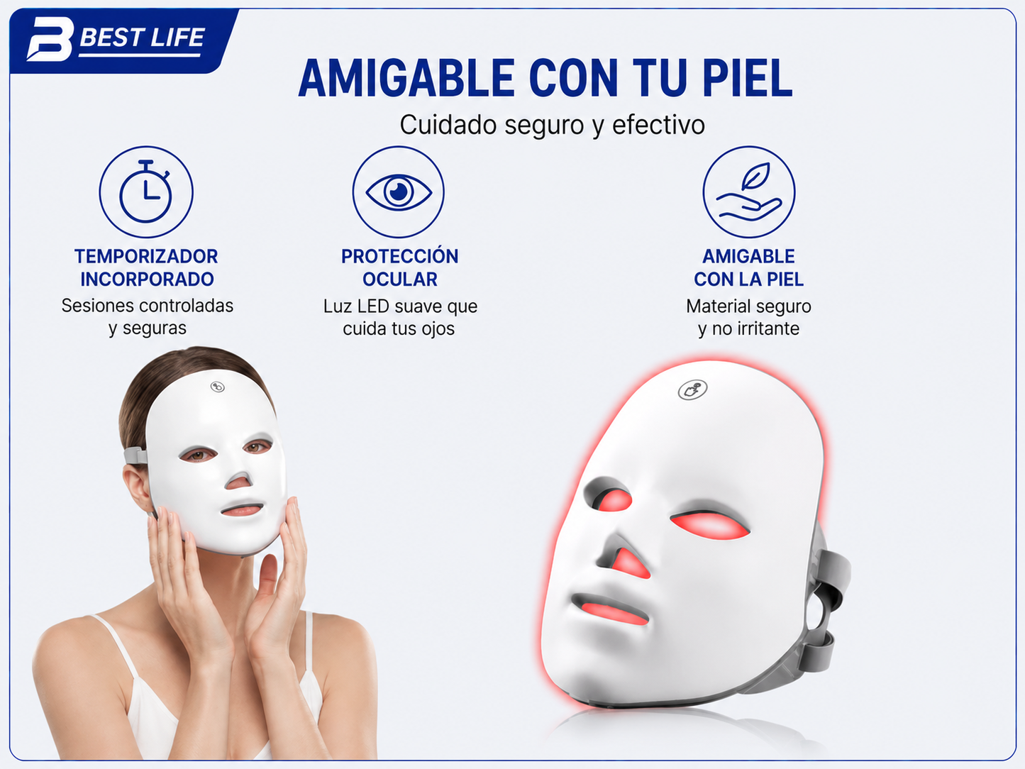 Mascarilla facial de terapia fotónica LED de 7 colores