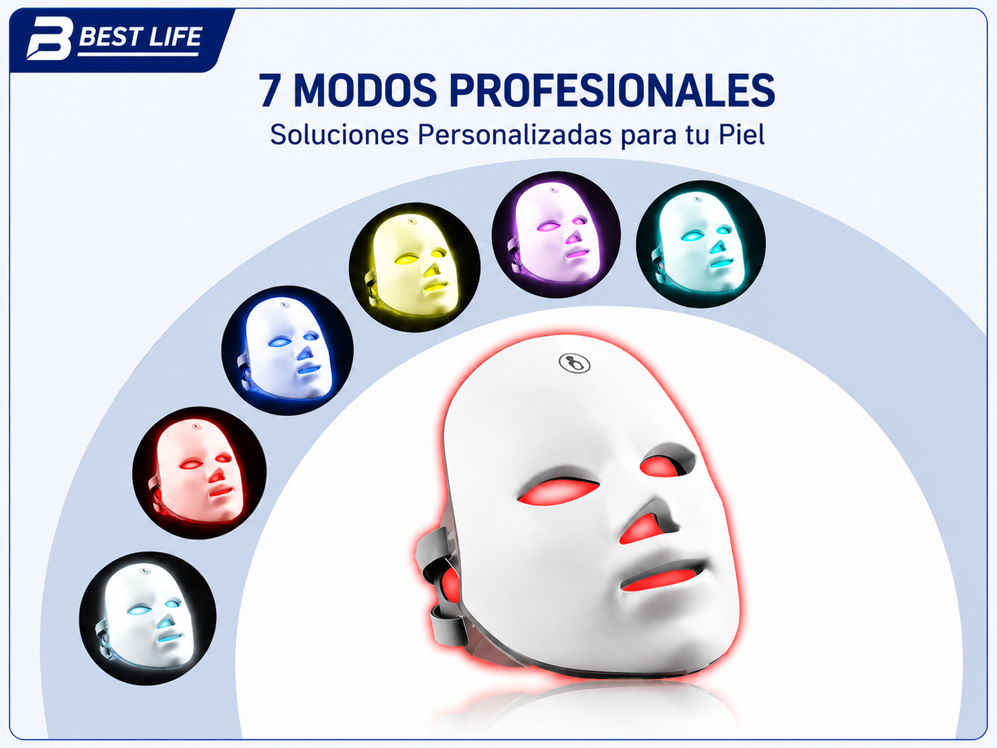 Mascarilla facial de terapia fotónica LED de 7 colores