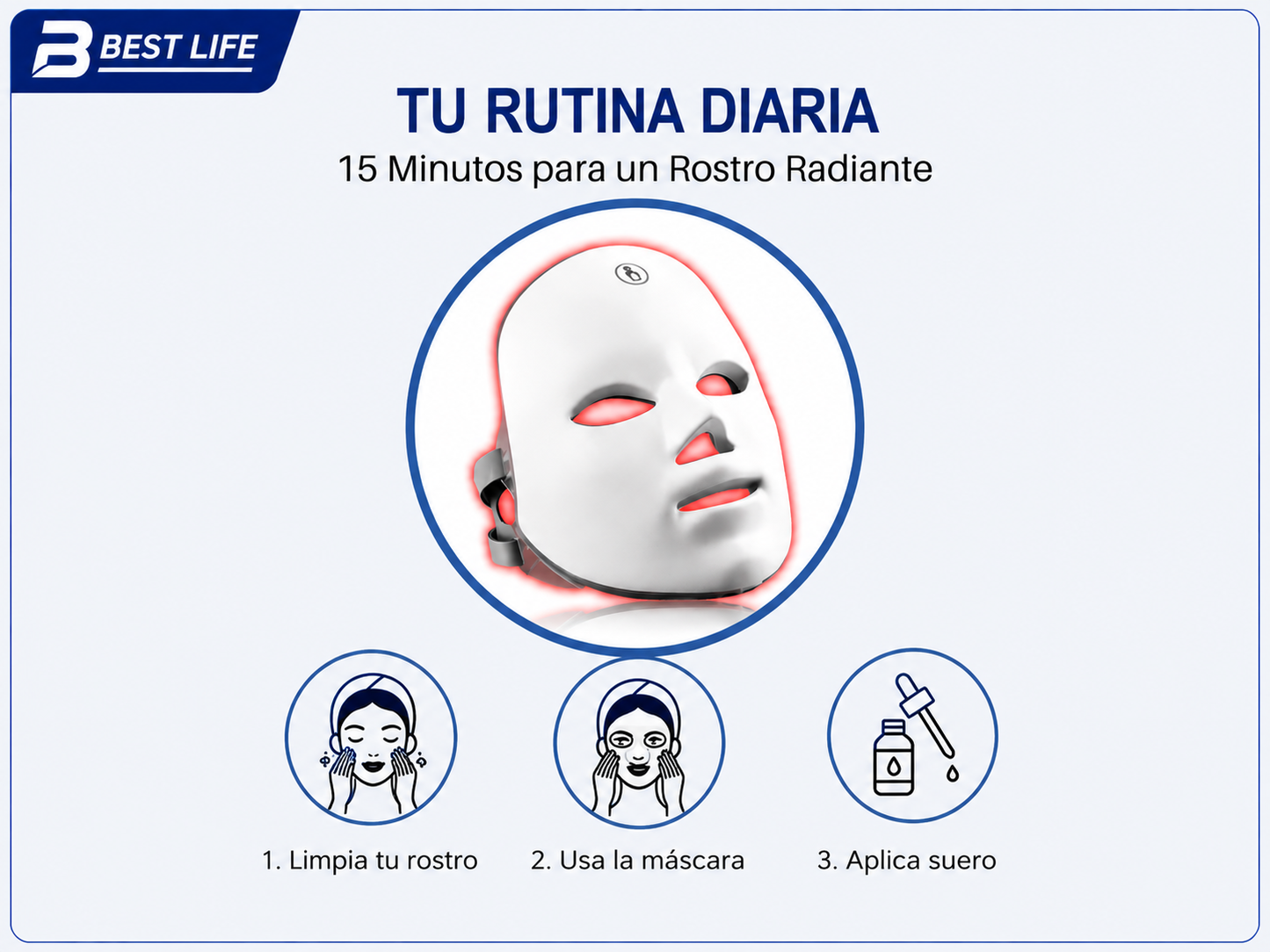 Mascarilla facial de terapia fotónica LED de 7 colores