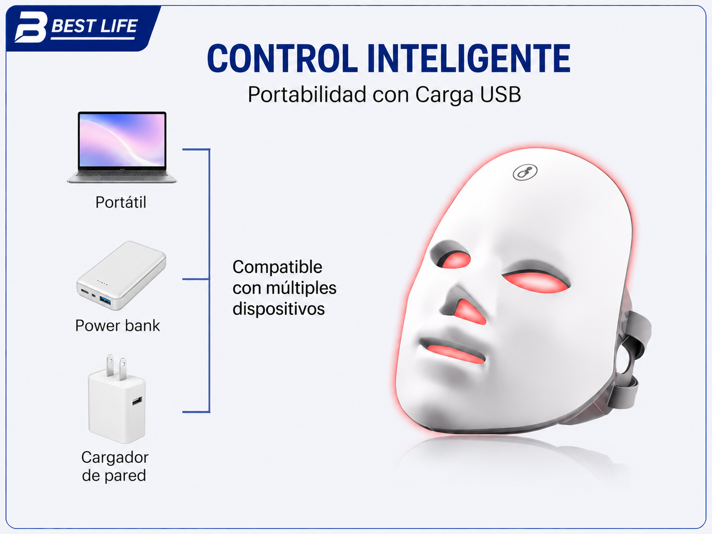 Mascarilla facial de terapia fotónica LED de 7 colores