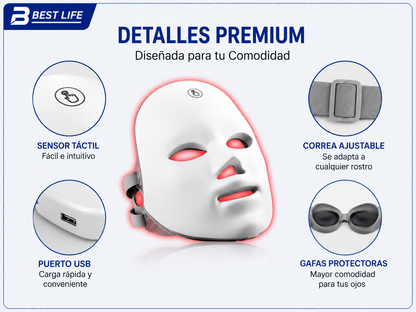Mascarilla facial de terapia fotónica LED de 7 colores
