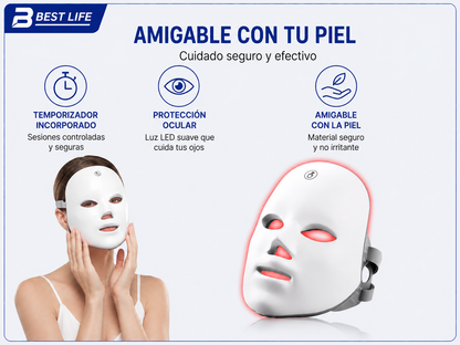 Mascarilla facial de terapia fotónica LED de 7 colores