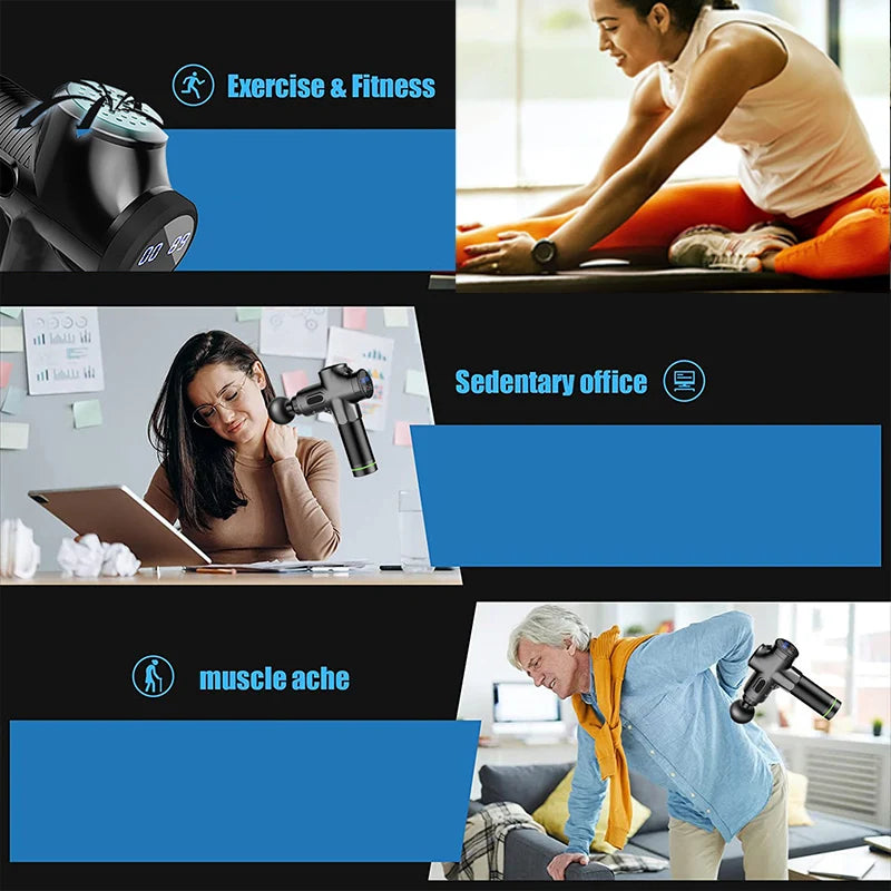 Pistola de Masaje Fascial Eléctrica — Recuperación Muscular Rápida